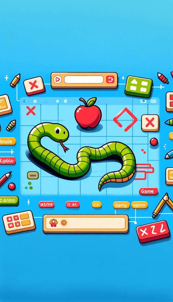 DALL·E 2024-01-07 16.09.42 - Create an illustration suitable for an educational article about creating a Snake game in Scratch. The image should depict a simple and colorful game  (1) (2) (1).png