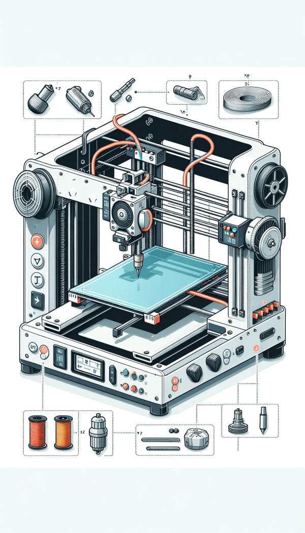 DALL·E 2024-01-10 23.26.38 - Create an illustration for an article about the components of an FDM 3D printer. The image should depict a detailed view of an FDM 3D printer, highlig (1).png